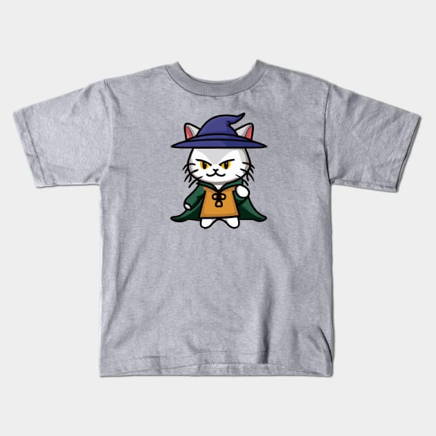 Evil Cat Wizard Kids T-Shirt by Quid's Stuff